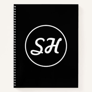 Cool Retro-Modern Style Monogram   Black & White Notebook