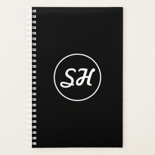 Cool Retro-Modern Style Monogram Black & White Planner