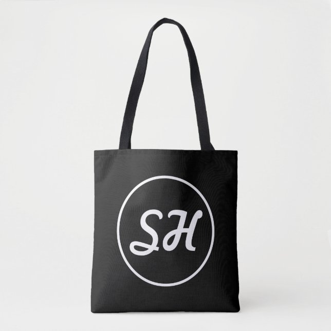 Cool Retro-Modern Style Monogram | Black & White Tote Bag (Front)