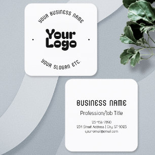 Cool Retro-Modern   White & Black Square Business Card