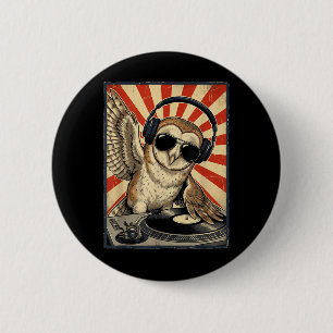 Cool Retro Owl DJ Funny Owls Music Men Women Kids 2 Inch Round Button