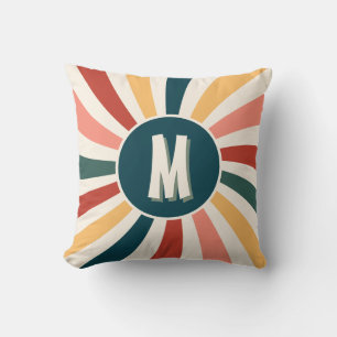 Cool Retro Pattern Monogram Throw Pillow