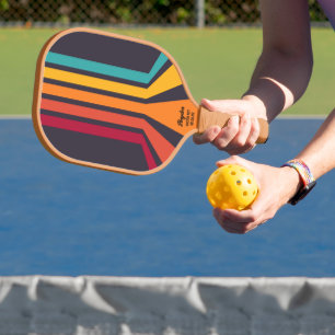 Cool Retro Perspective Lines Custom Text Name Pickleball Paddle