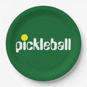 Cool Retro PICKLEBALL Text Bold Green Background Paper Plate