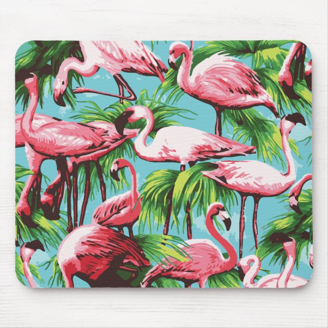 Cool Retro Pink Flamingoes Mousepad (Front)