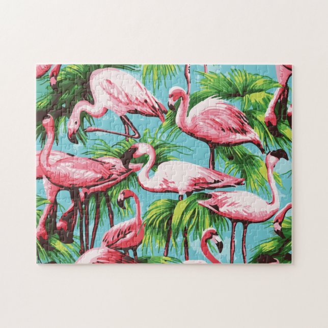 Cool Retro Pink Flamingoes Puzzle (Horizontal)