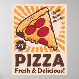 cool retro pizza food  poster
