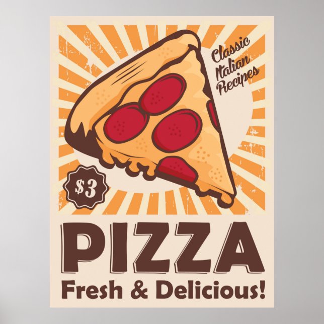 cool retro pizza food  poster (Front)