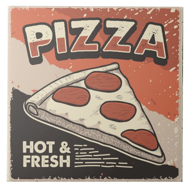 Cool retro pizza home business crafting tile (Front)