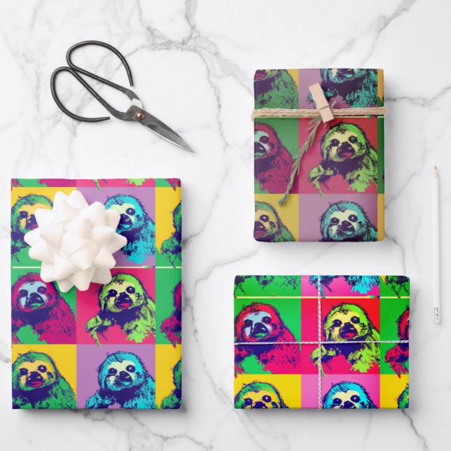 Cool Retro PopArt Sloth Designed  Wrapping Paper Sheet (Front)