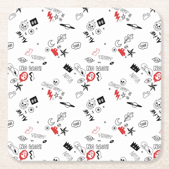 Cool Retro Punk Rock pattern Square Paper Coaster (Front)