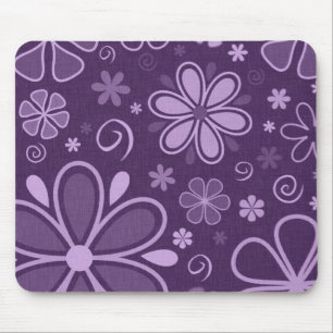 Cool Retro Purple Flowers Mouse Pad