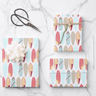Cool retro red and blue surfboard wrapping paper sheet