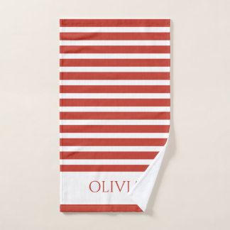 Cool retro red and white stripes  hand towel