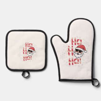 Cool Retro Santa Christmas Oven Mitt Se & Pot Holder Set