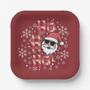 Cool Retro Santa Christmas Red Bandana Scarf Paper Plate