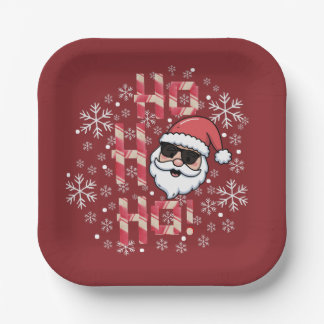 Cool Retro Santa Christmas Red Bandana Scarf Paper Plate
