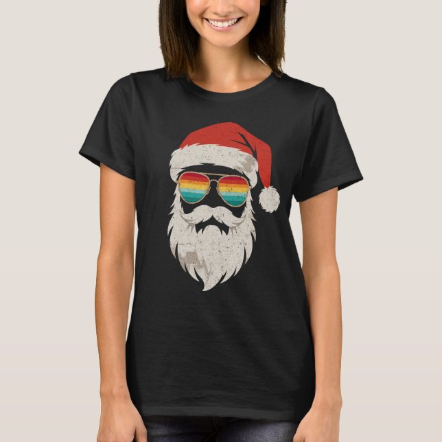 Cool Retro Santa Claus with Sunglasses Funny T-Shirt (Front)