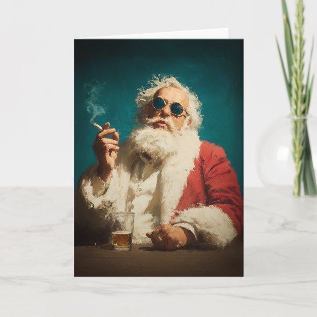 Cool Retro Santa Portrait Holiday Card (Front)