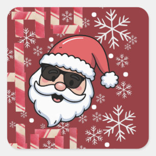 Cool Retro Santa Sunglasses Christmas Keychain Square Sticker