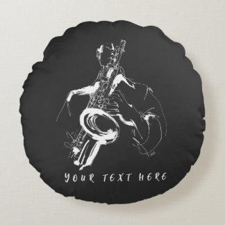 Cool Retro Saxophonist Custom Name (名入れ・カスタム対応) Round Pillow