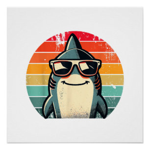 Cool Retro Shark in Sunglasses 70s 80s 90s Funny S Poster