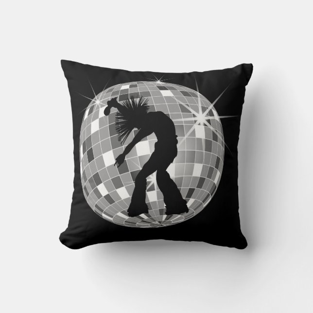 Cool Retro Singer Dancer on Silver Disco Ball Throw Pillow (Front)