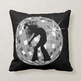 Cool Retro Singer Dancer on Silver Disco Ball Throw Pillow
