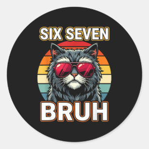 Cool Retro Six Seven Bruh Cat Sungles Meme 67 Classic Round Sticker