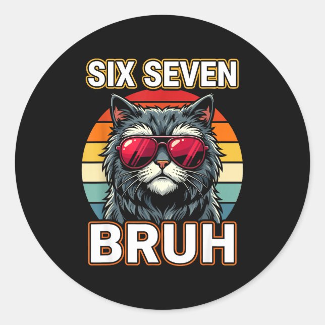 Cool Retro Six Seven Bruh Cat Sungles Meme 67  Classic Round Sticker (Front)