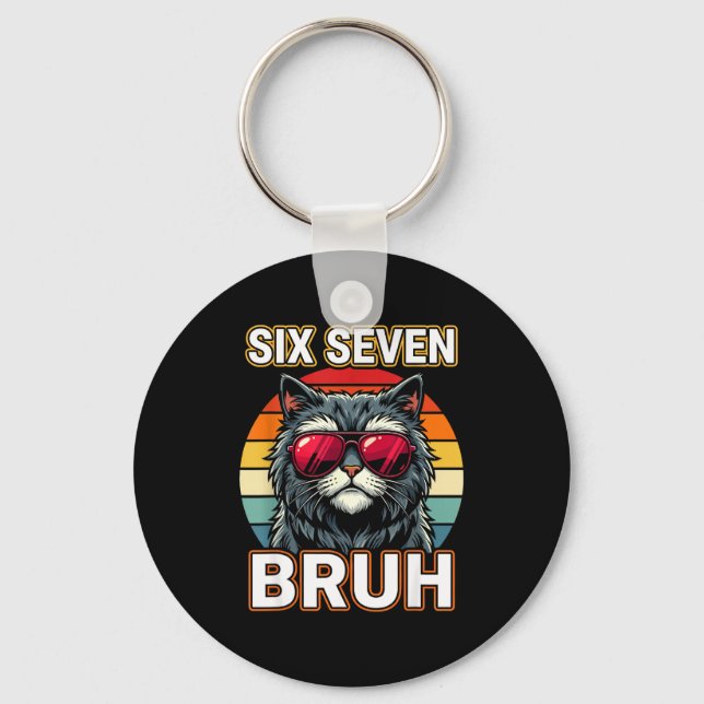 Cool Retro Six Seven Bruh Cat Sungles Meme 67  Keychain (Front)