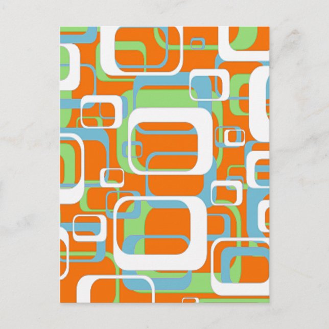 Cool Retro soft blue green orange and white shapes Postcard (Front)