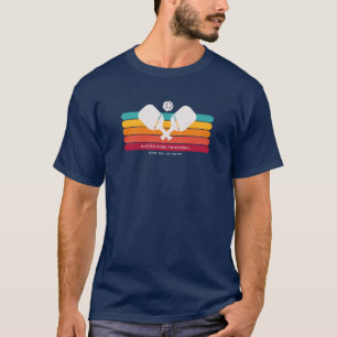 Cool Retro Stripes, Custom Text Pickleball Club T- T-Shirt