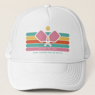 Cool Retro Stripes Custom Text Pickleball Player Trucker Hat