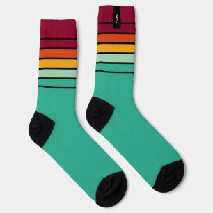 Cool Retro Stripey Personalized Monogram Socks