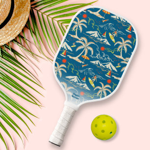 Cool Retro Tropical Hawaiian Surfer Custom Text Pickleball Paddle