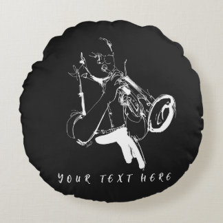 Cool Retro Trumpeter Custom Name (名入れ・カスタム対応) Round Pillow