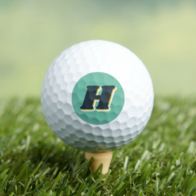 Cool Retro Typography Monogram Initial | Green Golf Balls (Insitu Tee)