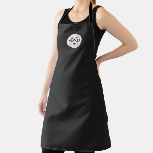 Cool Retro Vintage Barber Monogram Scissors Black  Apron