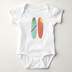 Cool Retro Vintage Blue and Red Surfboard   Baby Bodysuit
