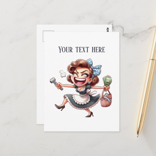 Cool retro vintage lady add text  postcard (Front/Back In Situ)