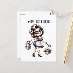 Cool retro vintage lady add text postcard