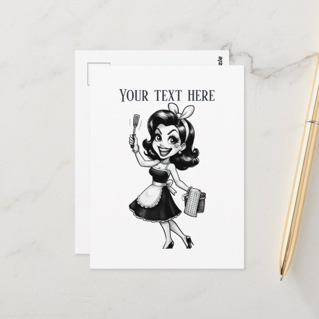Cool retro vintage lady add text  postcard (Front/Back In Situ)