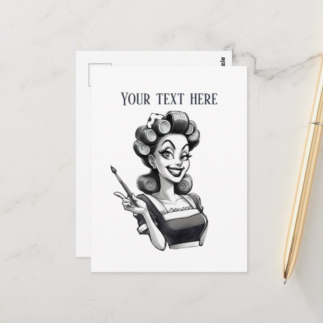 Cool retro vintage lady add text  postcard (Front/Back In Situ)