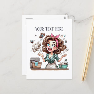 Cool retro vintage lady add text  postcard