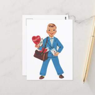 cool retro vintage Valentine boy Postcard