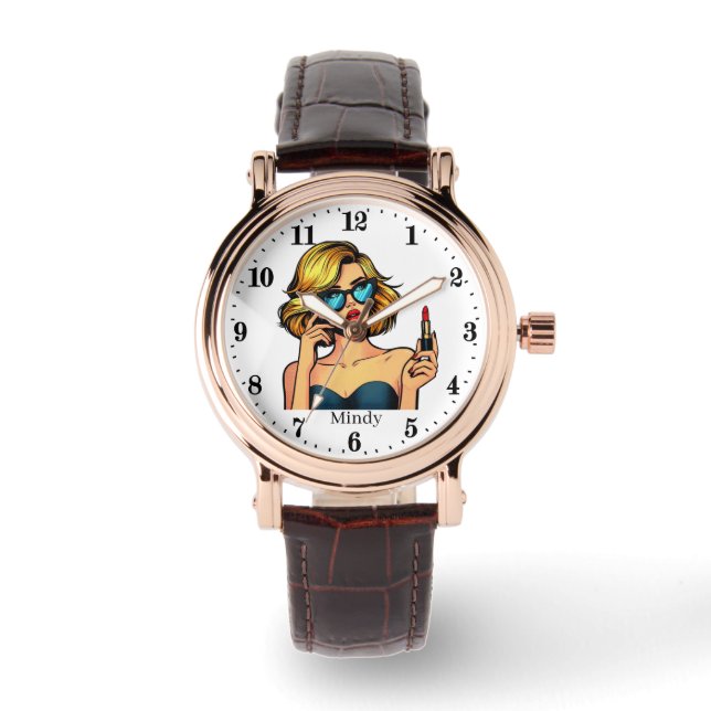 Cool retro woman add name  watch (Front)