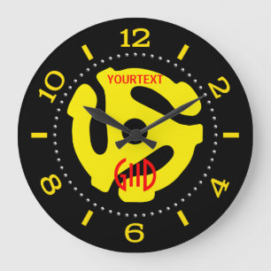 COOL Retro Yellow 45 spacer DJ Dial on a Large Clock