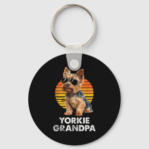 Cool Retro Yorkie Grandpa Funny Vintage Dog Owner Keychain