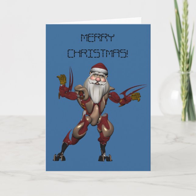 Cool Robo Tech Mech Santa Claus Holiday Card (Front)
